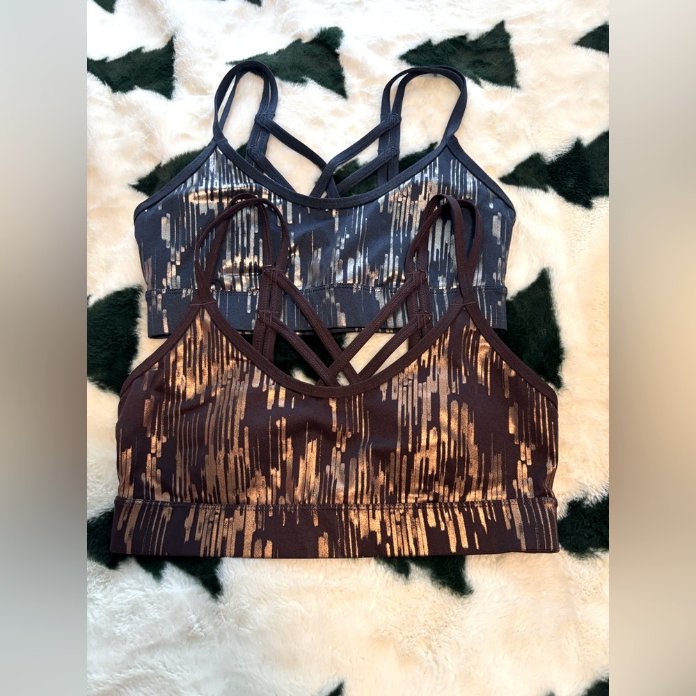Stylish Strappy Blue and Brown Sports Bras Set